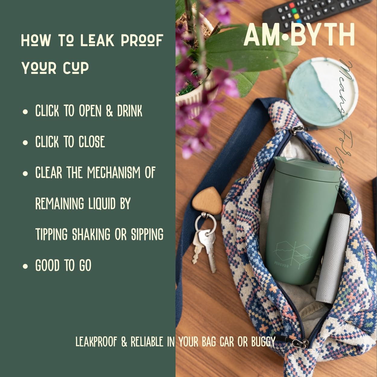 Insulated Travel Cup | 360ml One-Click Mug | AM·BYTH by Perevor
