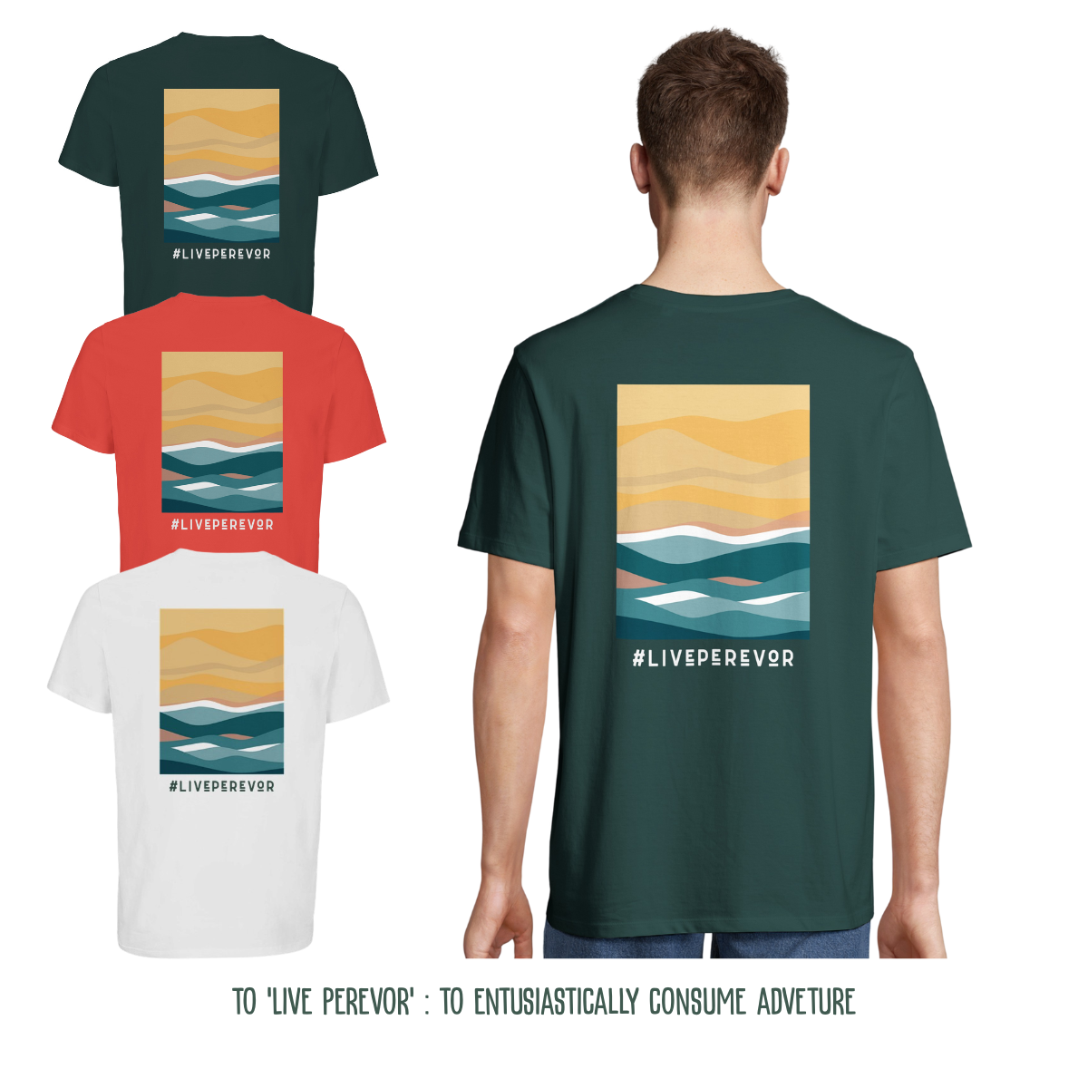 Personalised Eco Gift Travel T-Shirt | Abstract Nature Back Print | Vanlife & Family Adventure Clothing | #LivePerevor | Vanlife gift Idea