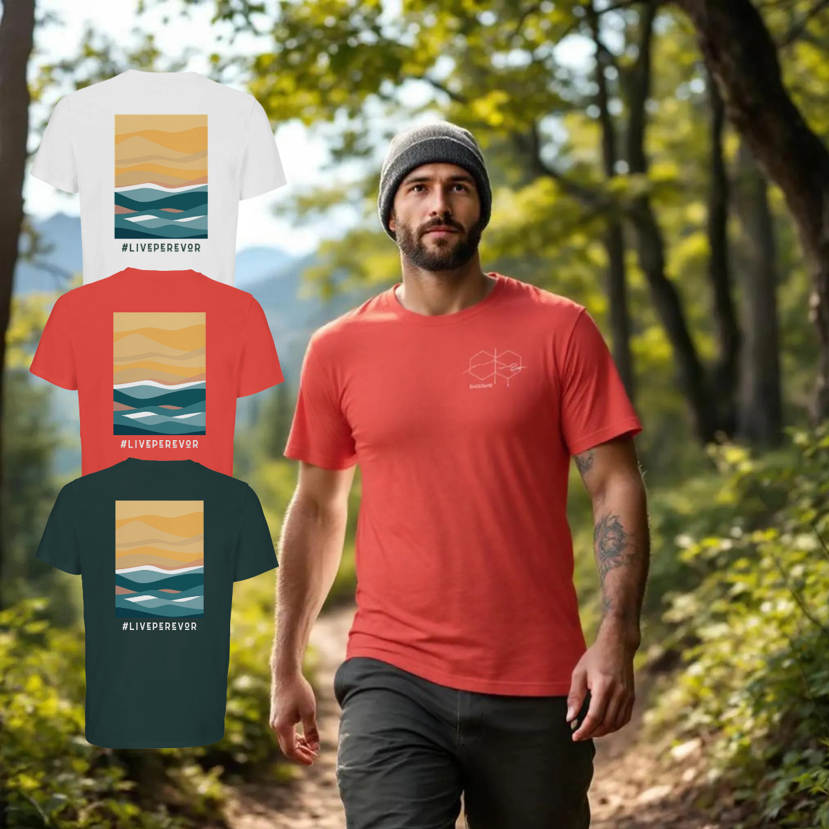 Personalised Eco Gift Travel T-Shirt | Abstract Nature Back Print | Vanlife & Family Adventure Clothing | #LivePerevor | Vanlife gift Idea