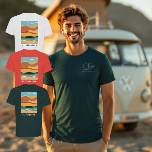 Personalised Eco Gift Travel T-Shirt | Abstract Desert Print | Vanlife & Family Adventure Clothing | #LivePerevor | Vanlife gift Idea