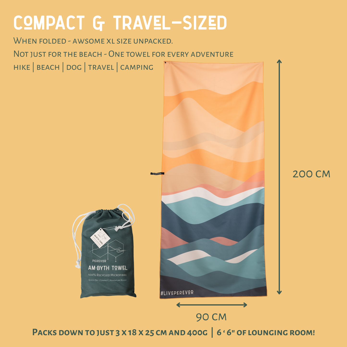 Am·Byth Quick-Dry Microfibre Towel – Lightweight, Compact Travel, Beach, Gym & Camping Towel – Fast Drying & Super Absorbent XL size - Mountains