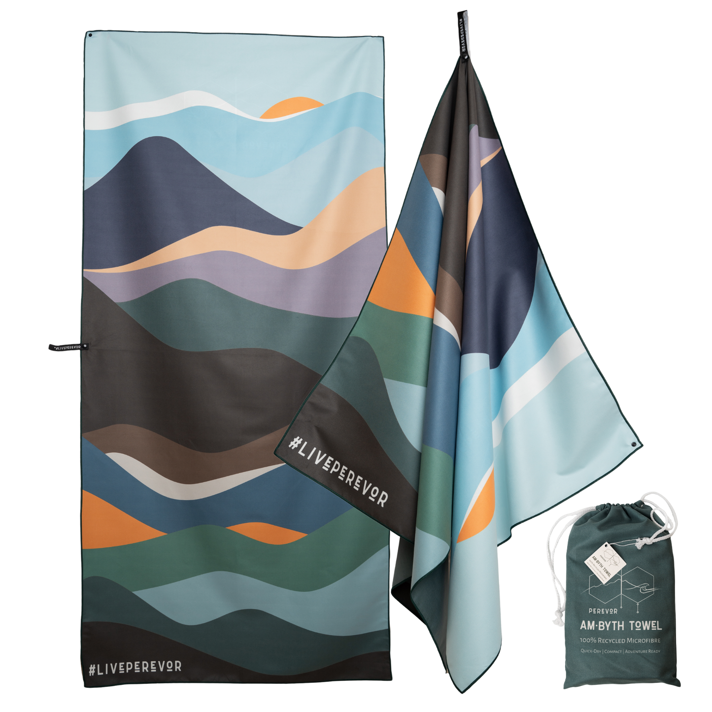 Am·Byth Quick-Dry Microfibre Towel – Lightweight, Compact Travel, Beach, Gym & Camping Towel – Fast Drying & Super Absorbent XL size - Mountains