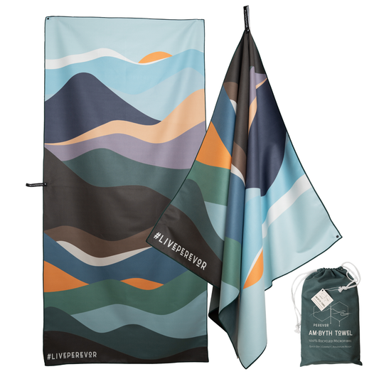 Am·Byth Quick-Dry Microfibre Towel – Lightweight, Compact Travel, Beach, Gym & Camping Towel – Fast Drying & Super Absorbent XL size - Mountains