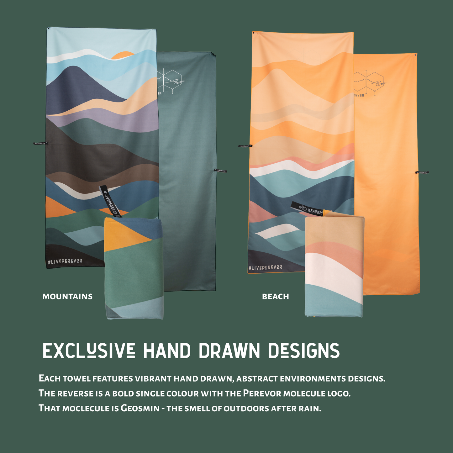 Am·Byth Quick-Dry Microfibre Towel – Lightweight, Compact Travel, Beach, Gym & Camping Towel – Fast Drying & Super Absorbent XL size - Mountains